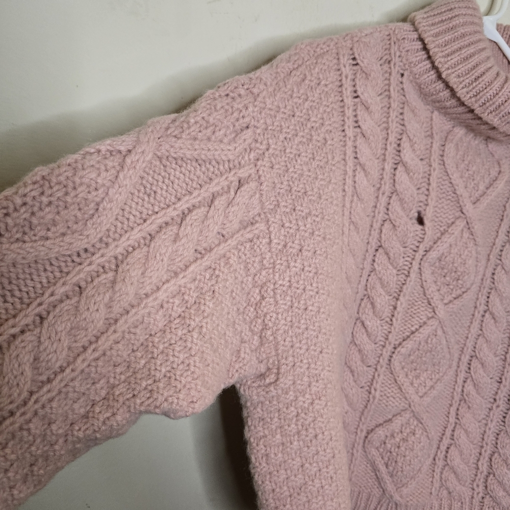 Vintage Laura Ashley Wool Cable Knit Turtleneck Women's Size S/M Pink Scotland - Picture 11 of 13